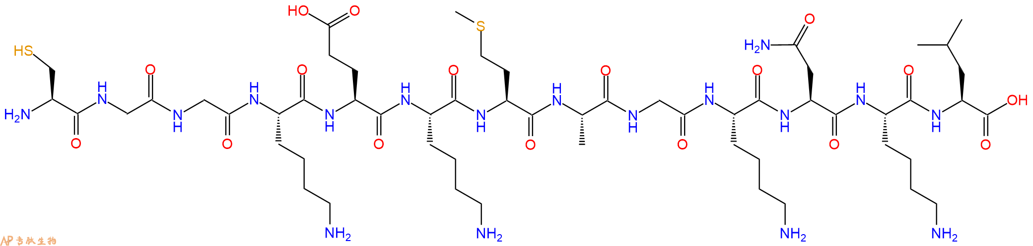 专肽生物产品H2N-Cys-Gly-Gly-Lys-Glu-Lys-Met-Ala-Gly-Lys-Asn-Lys-Leu-OH