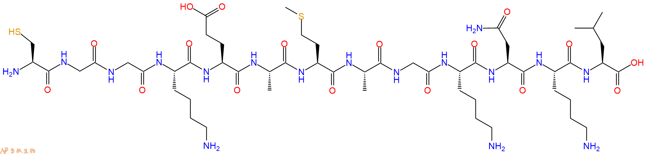 专肽生物产品H2N-Cys-Gly-Gly-Lys-Glu-Ala-Met-Ala-Gly-Lys-Asn-Lys-Leu-OH