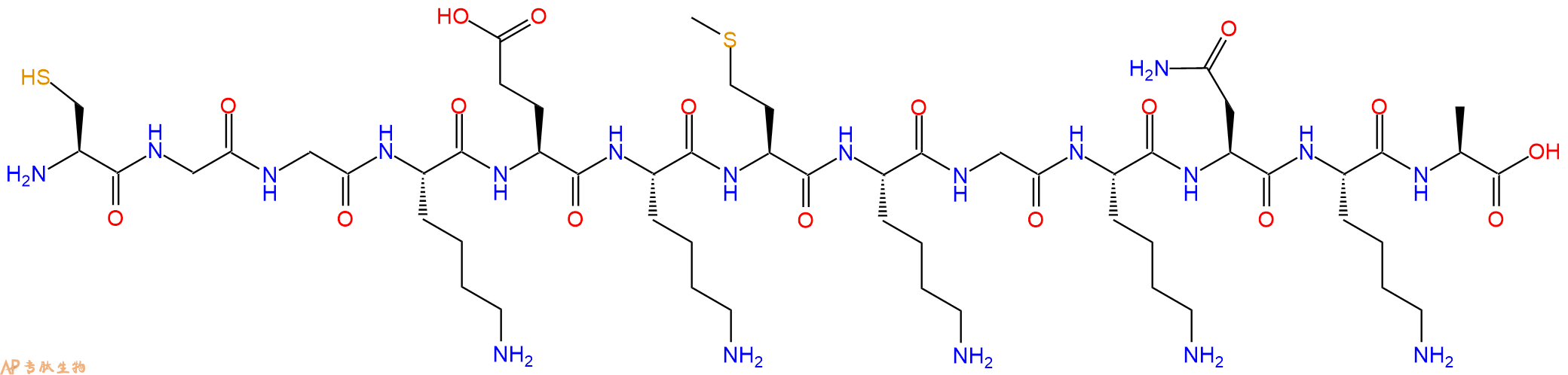 专肽生物产品H2N-Cys-Gly-Gly-Lys-Glu-Lys-Met-Lys-Gly-Lys-Asn-Lys-Ala-OH