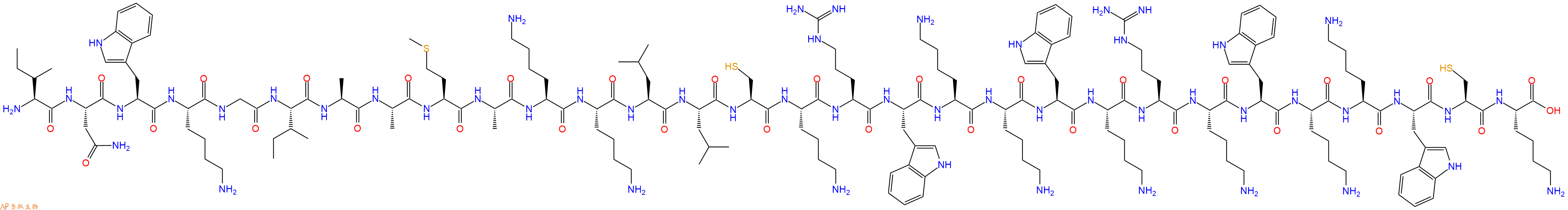 专肽生物产品H2N-Ile-Asn-Trp-Lys-Gly-Ile-Ala-Ala-Met-Ala-Lys-Lys-Leu-Leu-Cys-Lys-Arg-Trp-Lys-Lys-Trp-Lys-Arg-Lys-Trp-Lys-Lys-Trp-Cys-Lys-OH