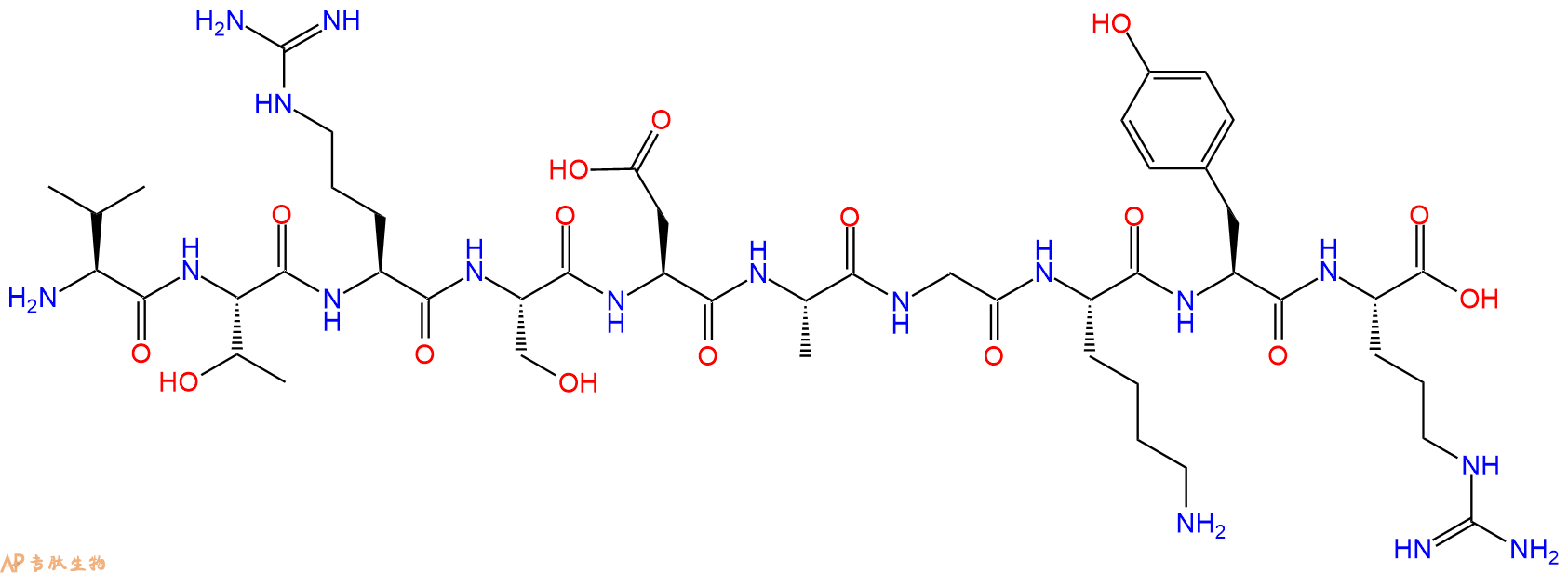 专肽生物产品H2N-Val-Thr-Arg-Ser-Asp-Ala-Gly-Lys-Tyr-Arg-OH
