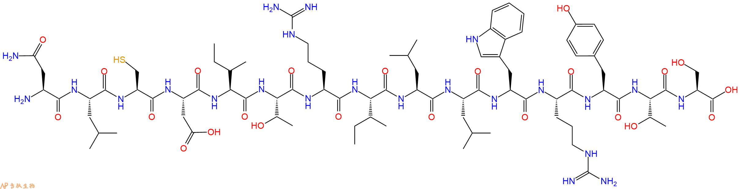 专肽生物产品H2N-Asn-Leu-Cys-Asp-Ile-Thr-Arg-Ile-Leu-Leu-Trp-Arg-Tyr-Thr-Ser-OH