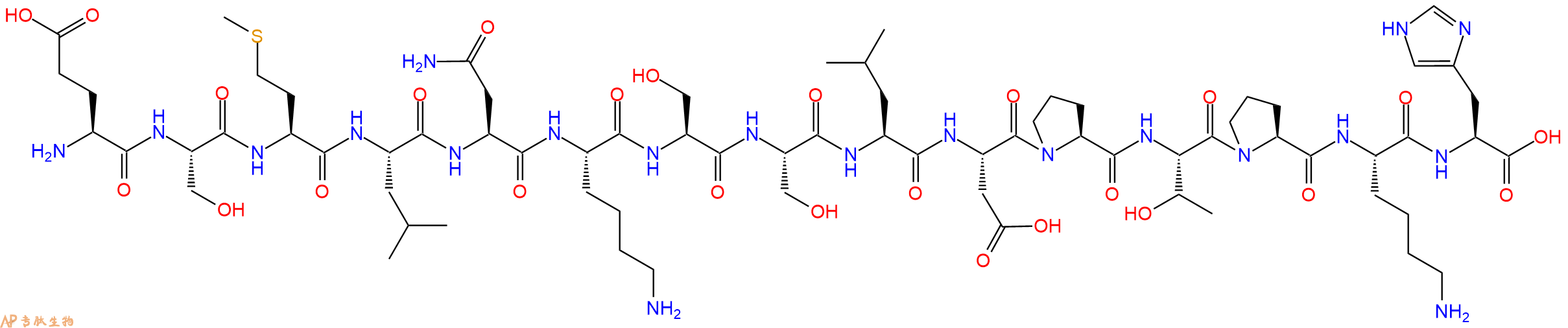 专肽生物产品H2N-Glu-Ser-Met-Leu-Asn-Lys-Ser-Ser-Leu-Asp-Pro-Thr-Pro-Lys-His-OH