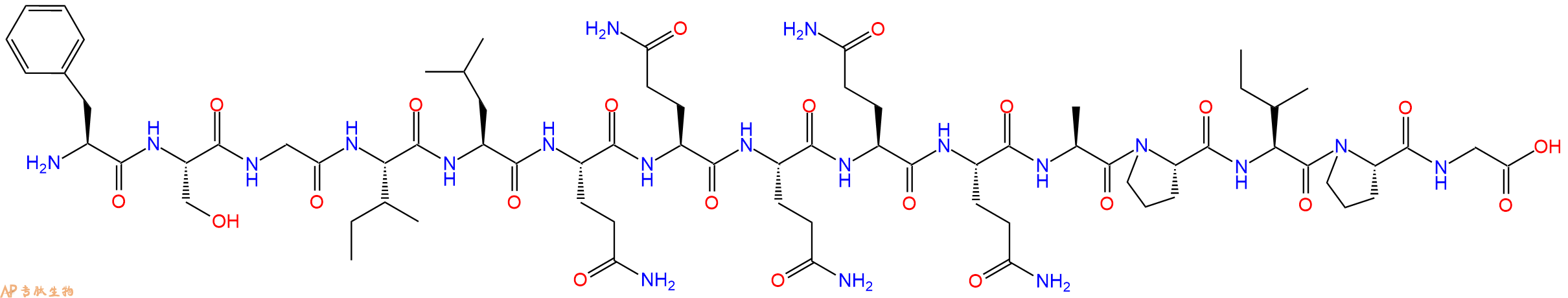 专肽生物产品H2N-Phe-Ser-Gly-Ile-Leu-Gln-Gln-Gln-Gln-Gln-Ala-Pro-Ile-Pro-Gly-OH