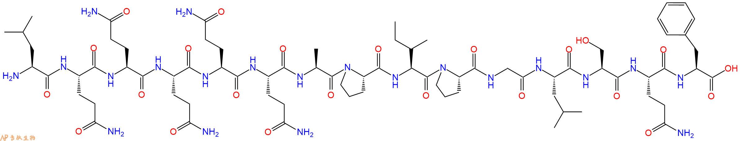 专肽生物产品H2N-Leu-Gln-Gln-Gln-Gln-Gln-Ala-Pro-Ile-Pro-Gly-Leu-Ser-Gln-Phe-OH