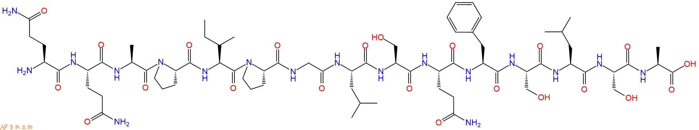 专肽生物产品H2N-Gln-Gln-Ala-Pro-Ile-Pro-Gly-Leu-Ser-Gln-Phe-Ser-Leu-Ser-Ala-OH
