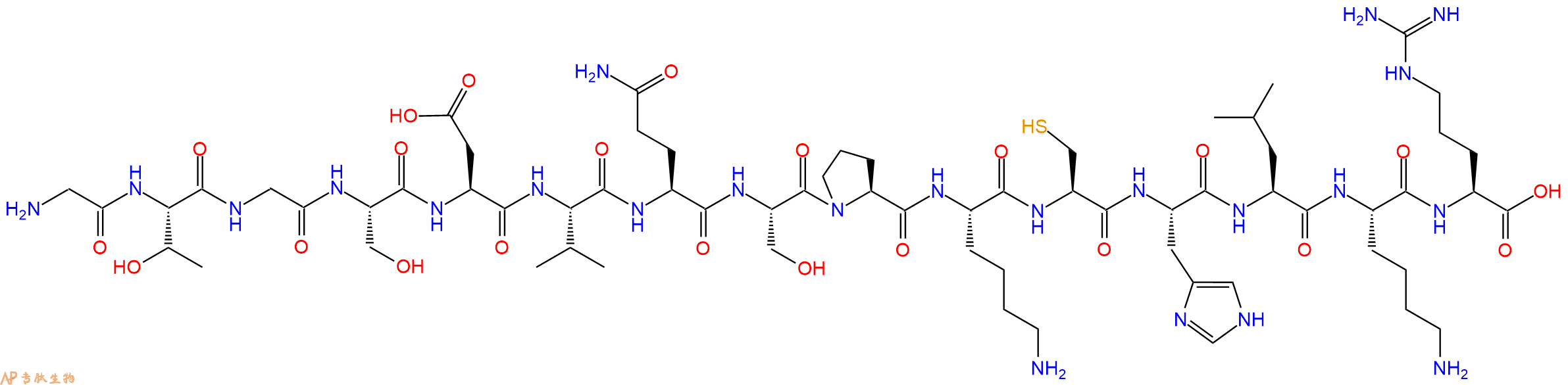专肽生物产品H2N-Gly-Thr-Gly-Ser-Asp-Val-Gln-Ser-Pro-Lys-Cys-His-Leu-Lys-Arg-OH
