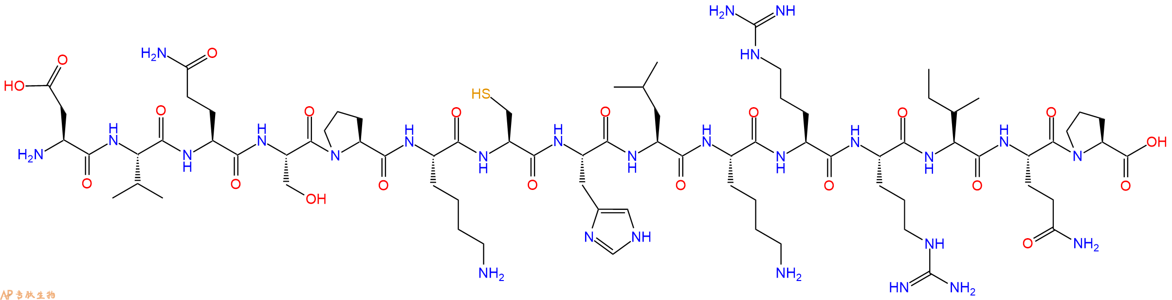 专肽生物产品H2N-Asp-Val-Gln-Ser-Pro-Lys-Cys-His-Leu-Lys-Arg-Arg-Ile-Gln-Pro-OH