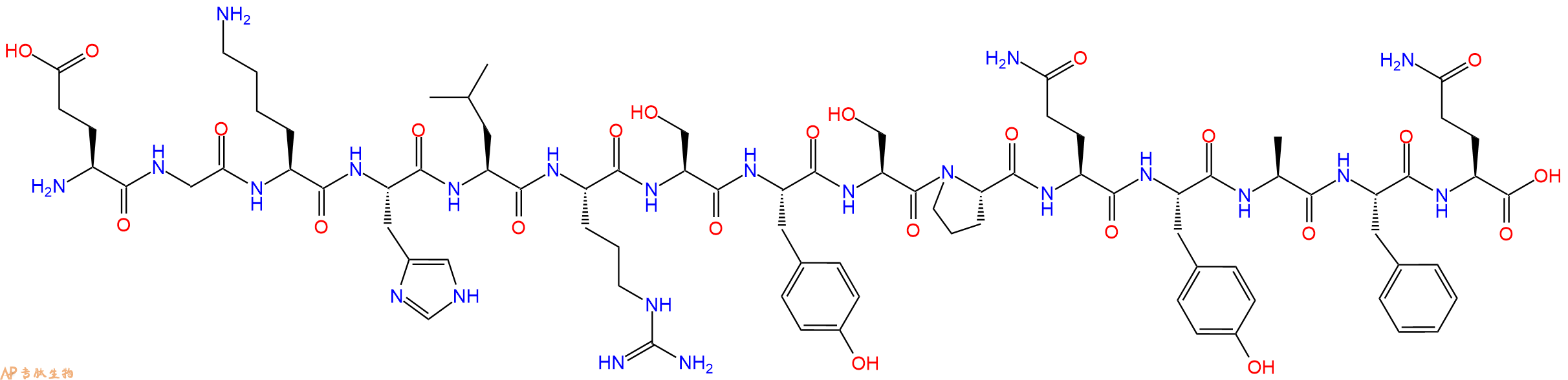 专肽生物产品H2N-Glu-Gly-Lys-His-Leu-Arg-Ser-Tyr-Ser-Pro-Gln-Tyr-Ala-Phe-Gln-OH