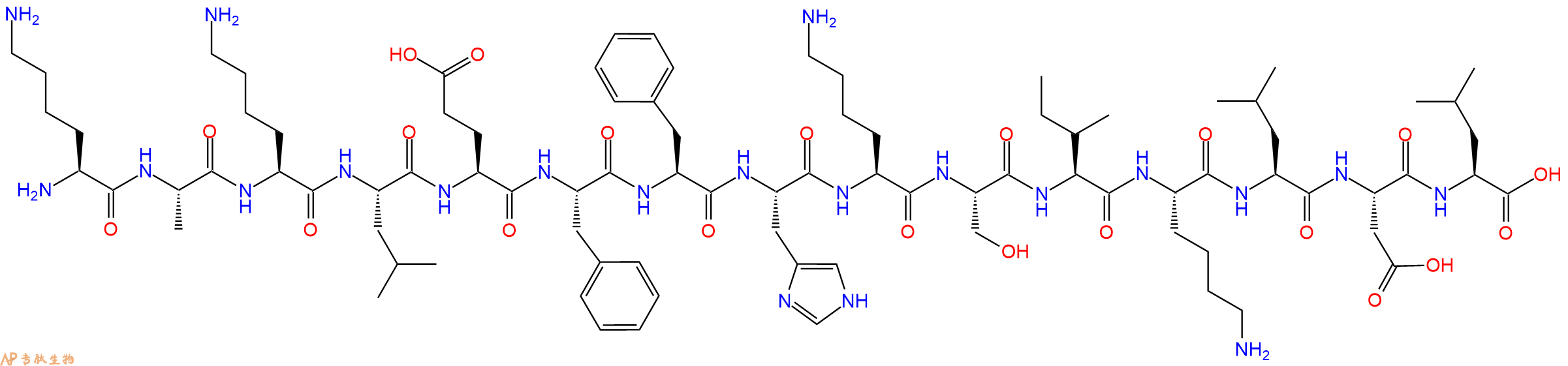 专肽生物产品H2N-Lys-Ala-Lys-Leu-Glu-Phe-Phe-His-Lys-Ser-Ile-Lys-Leu-Asp-Leu-OH