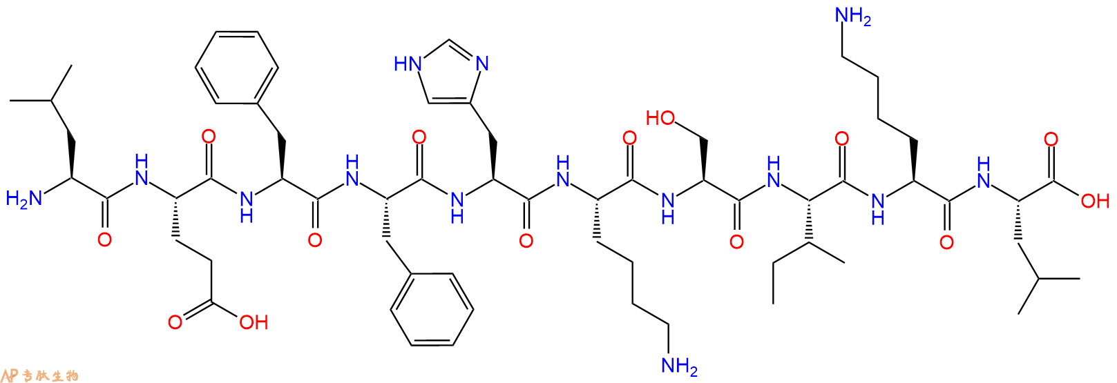 专肽生物产品H2N-Leu-Glu-Phe-Phe-His-Lys-Ser-Ile-Lys-Leu-OH