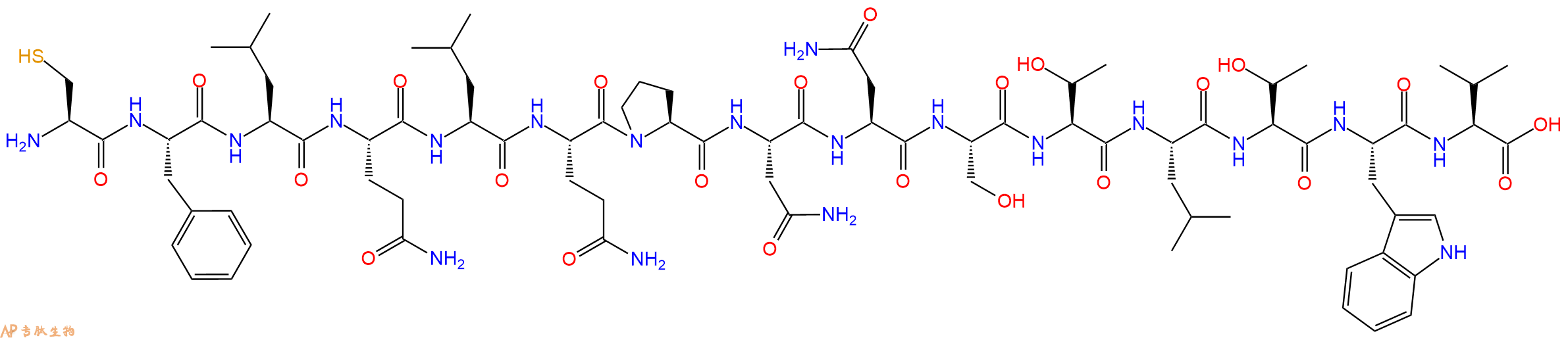 专肽生物产品H2N-Cys-Phe-Leu-Gln-Leu-Gln-Pro-Asn-Asn-Ser-Thr-Leu-Thr-Trp-Val-OH