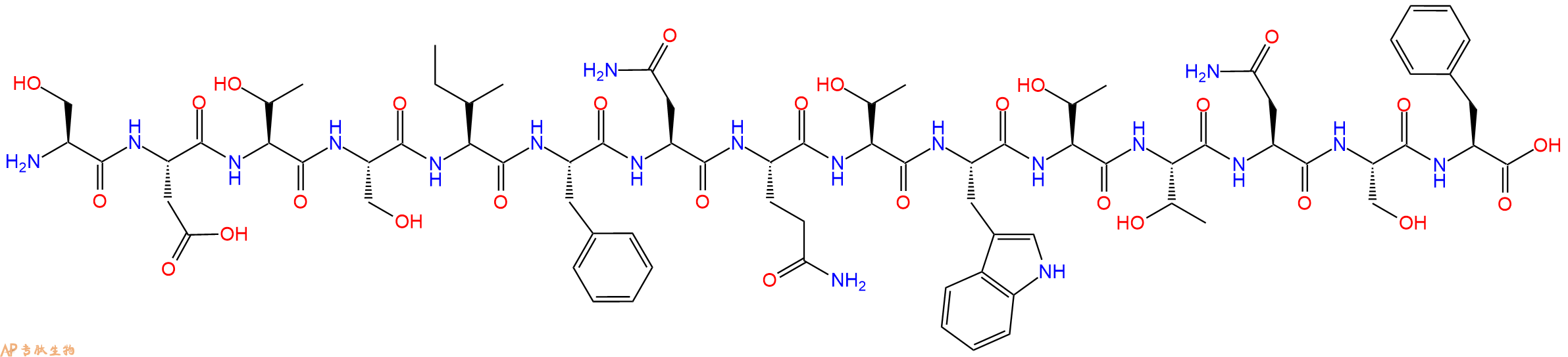 专肽生物产品H2N-Ser-Asp-Thr-Ser-Ile-Phe-Asn-Gln-Thr-Trp-Thr-Thr-Asn-Ser-Phe-OH