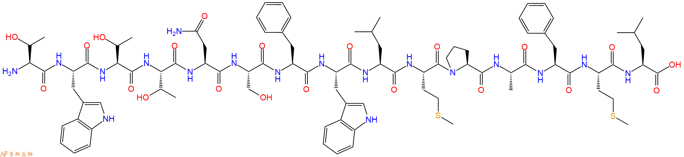 专肽生物产品H2N-Thr-Trp-Thr-Thr-Asn-Ser-Phe-Trp-Leu-Met-Pro-Ala-Phe-Met-Leu-OH