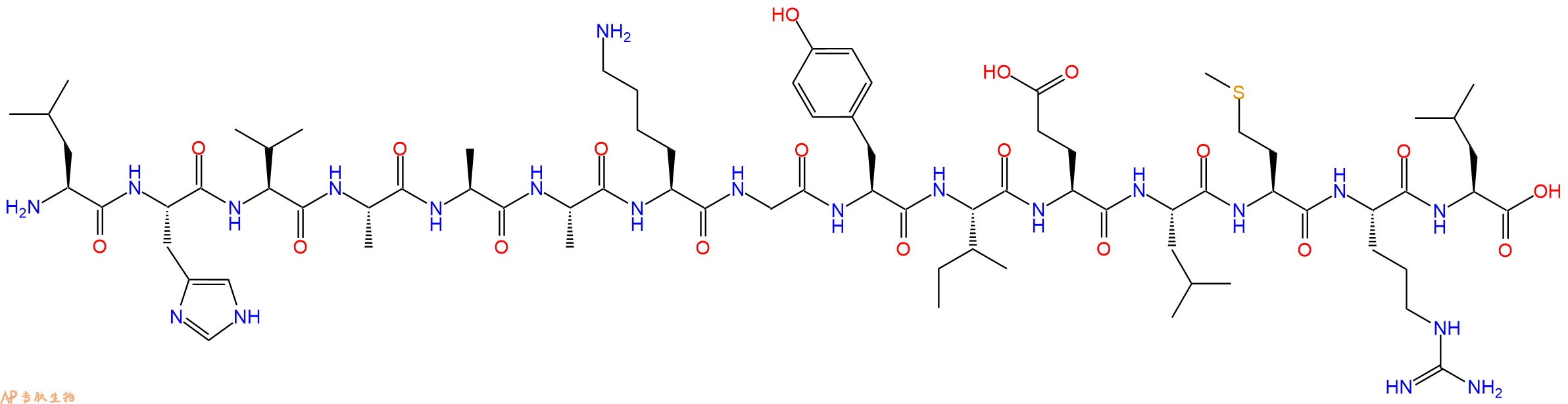 专肽生物产品H2N-Leu-His-Val-Ala-Ala-Ala-Lys-Gly-Tyr-Ile-Glu-Leu-Met-Arg-Leu-OH