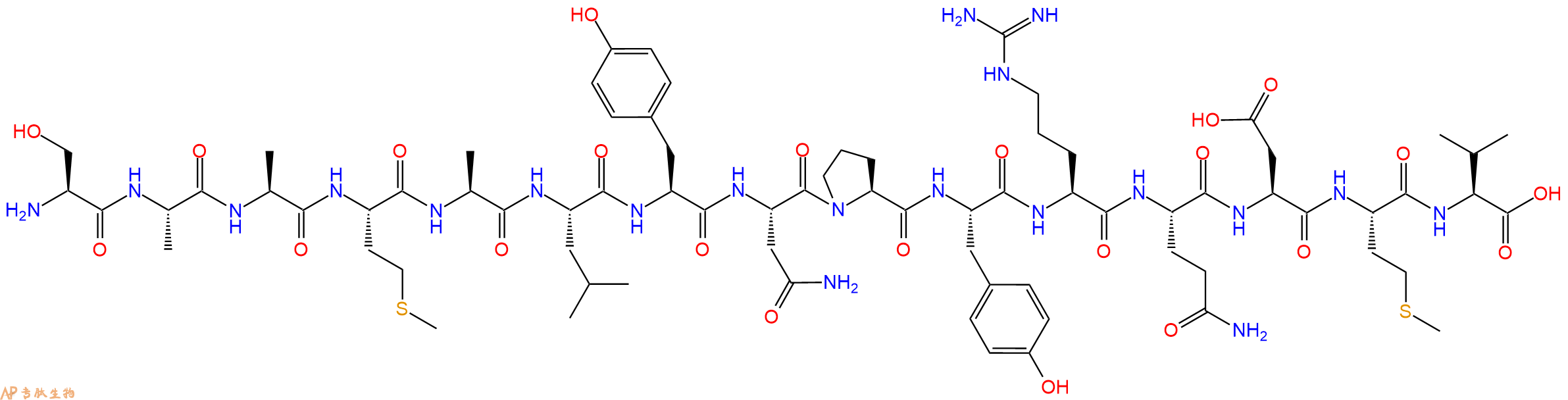 专肽生物产品H2N-Ser-Ala-Ala-Met-Ala-Leu-Tyr-Asn-Pro-Tyr-Arg-Gln-Asp-Met-Val-OH