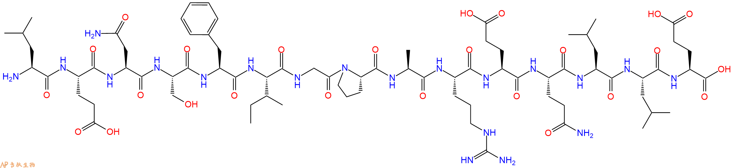 专肽生物产品H2N-Leu-Glu-Asn-Ser-Phe-Ile-Gly-Pro-Ala-Arg-Glu-Gln-Leu-Leu-Glu-OH
