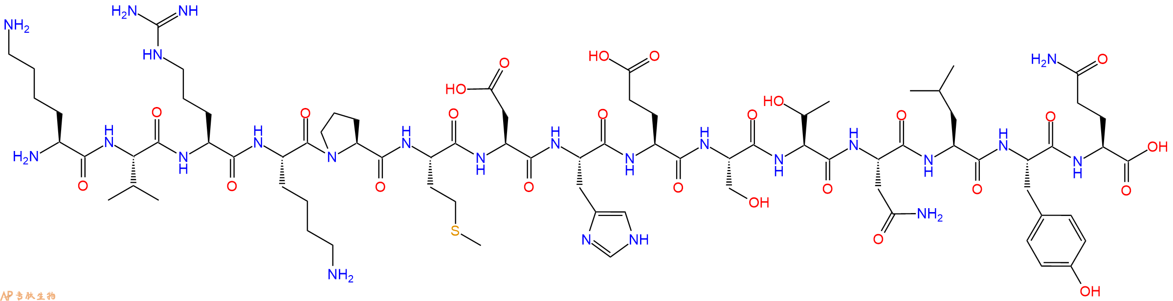专肽生物产品H2N-Lys-Val-Arg-Lys-Pro-Met-Asp-His-Glu-Ser-Thr-Asn-Leu-Tyr-Gln-OH