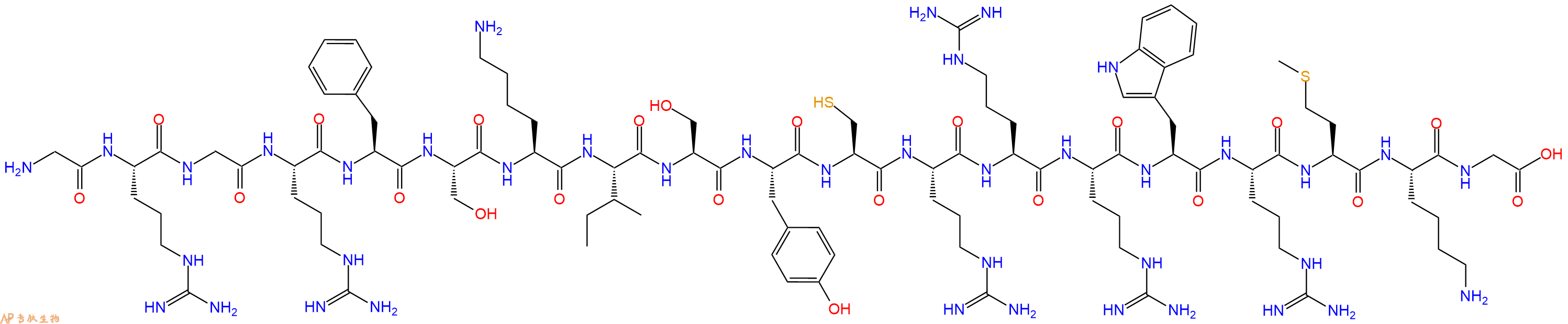 专肽生物产品H2N-Gly-Arg-Gly-Arg-Phe-Ser-Lys-Ile-Ser-Tyr-Cys-Arg-Arg-Arg-Trp-Arg-Met-Lys-Gly-OH