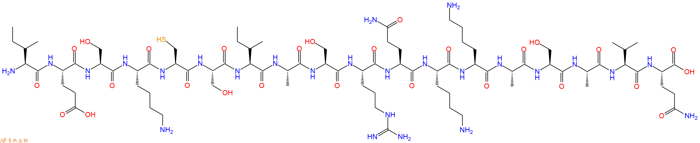 专肽生物产品H2N-Ile-Glu-Ser-Lys-Cys-Ser-Ile-Ala-Ser-Arg-Gln-Lys-Lys-Ala-Ser-Ala-Val-Gln-OH