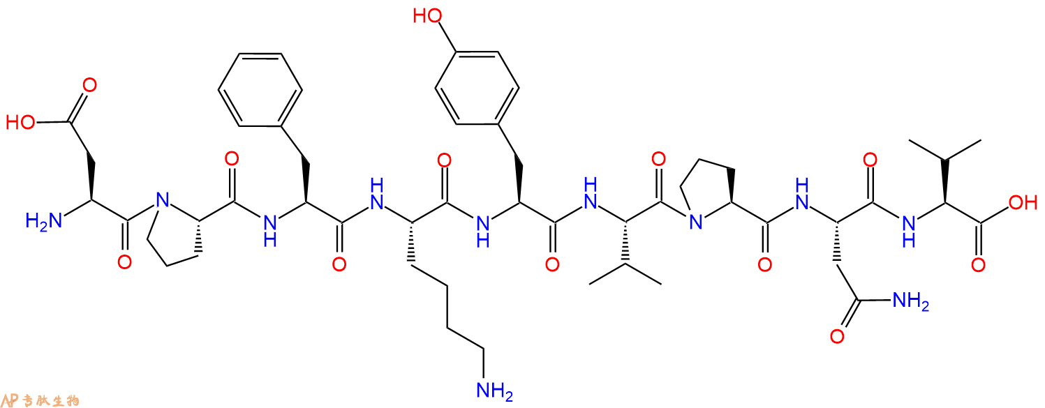 专肽生物产品H2N-Asp-Pro-Phe-Lys-Tyr-Val-Pro-Asn-Val-OH