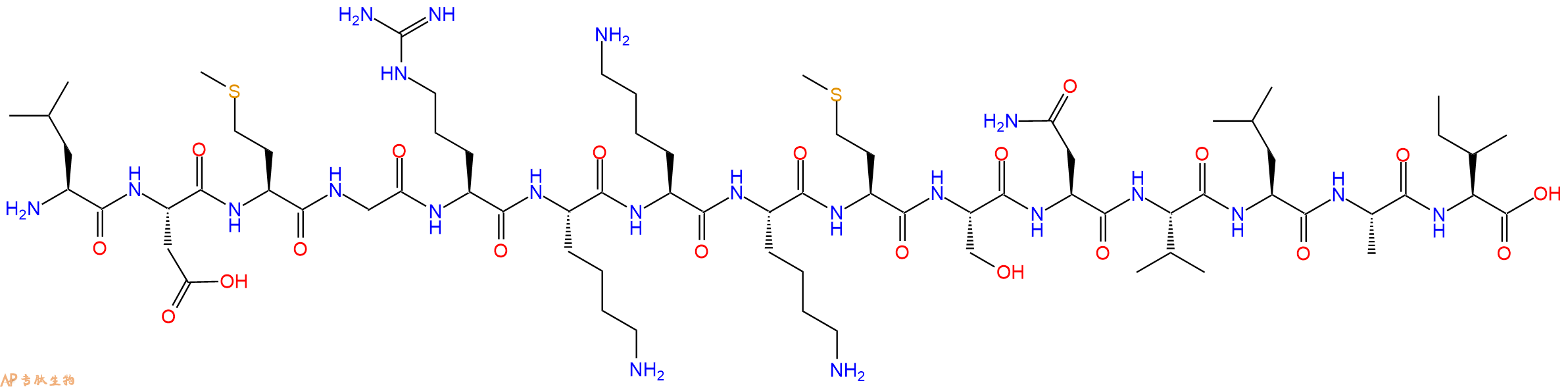 专肽生物产品H2N-Leu-Asp-Met-Gly-Arg-Lys-Lys-Lys-Met-Ser-Asn-Val-Leu-Ala-Ile-OH
