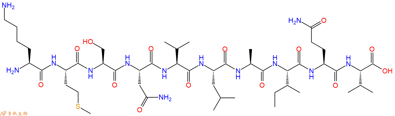 专肽生物产品H2N-Lys-Met-Ser-Asn-Val-Leu-Ala-Ile-Gln-Val-OH