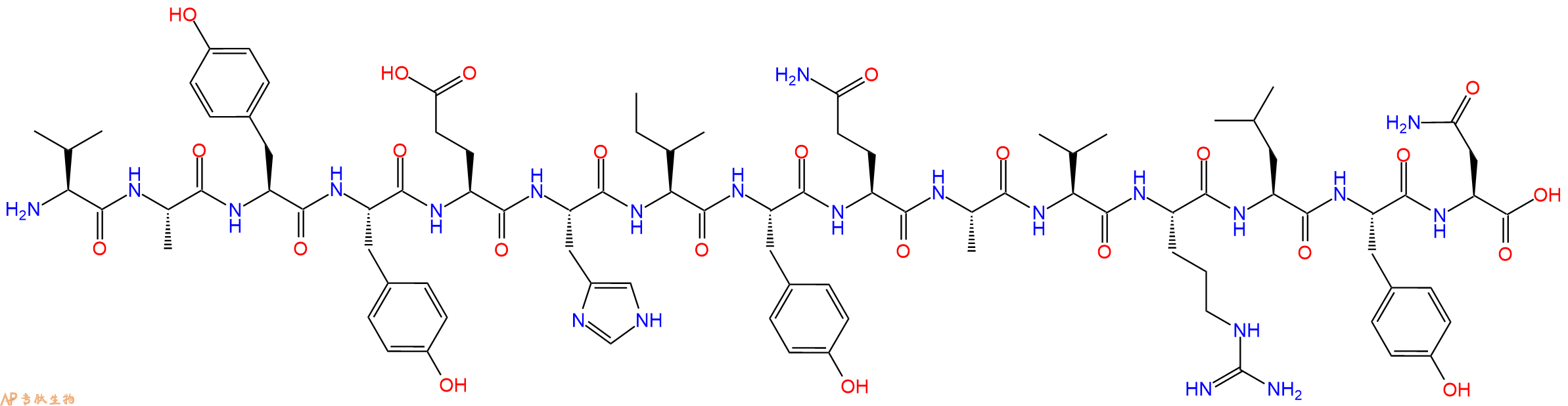 专肽生物产品H2N-Val-Ala-Tyr-Tyr-Glu-His-Ile-Tyr-Gln-Ala-Val-Arg-Leu-Tyr-Asn-OH