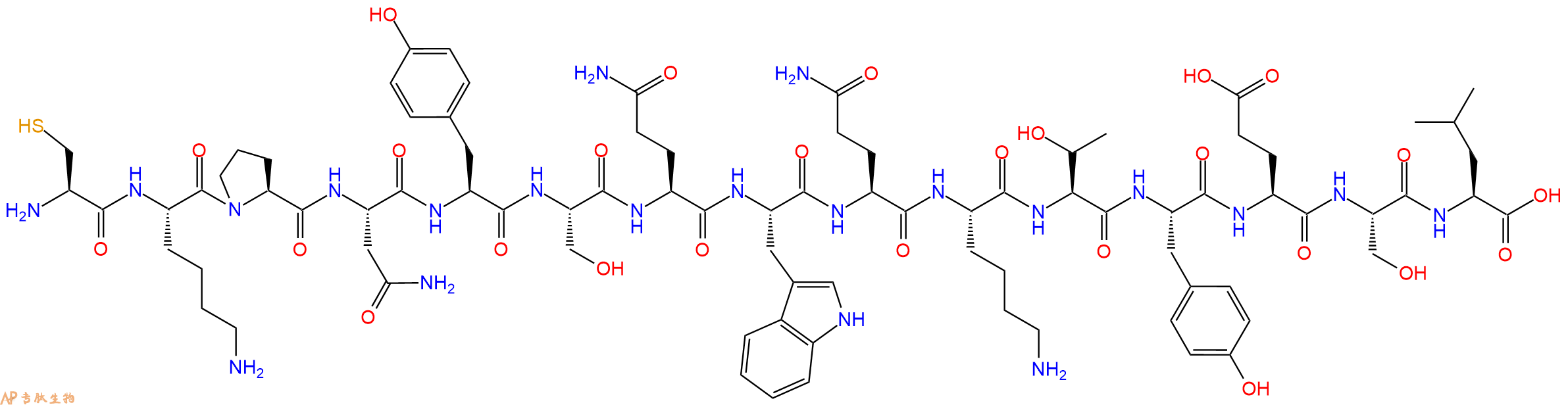 专肽生物产品H2N-Cys-Lys-Pro-Asn-Tyr-Ser-Gln-Trp-Gln-Lys-Thr-Tyr-Glu-Ser-Leu-OH