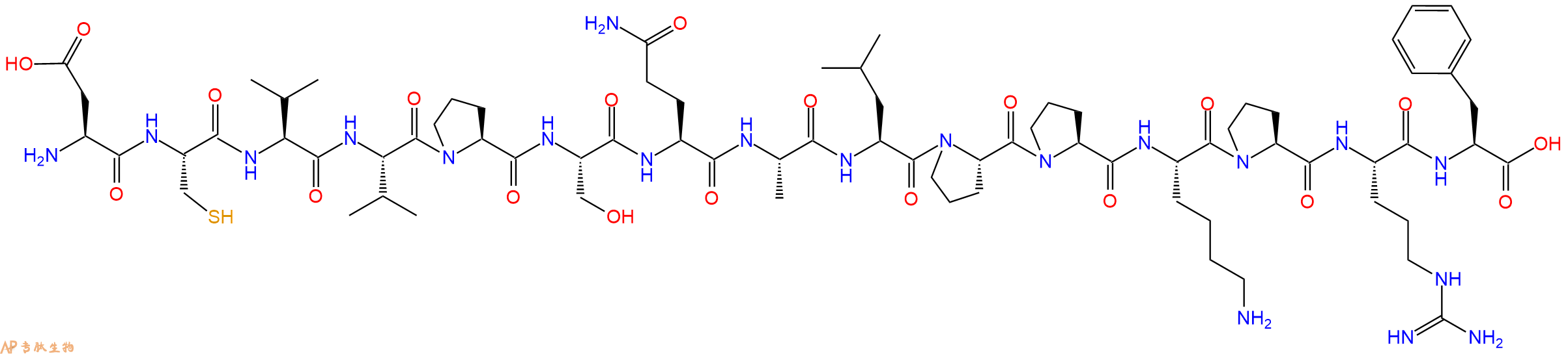 专肽生物产品H2N-Asp-Cys-Val-Val-Pro-Ser-Gln-Ala-Leu-Pro-Pro-Lys-Pro-Arg-Phe-OH