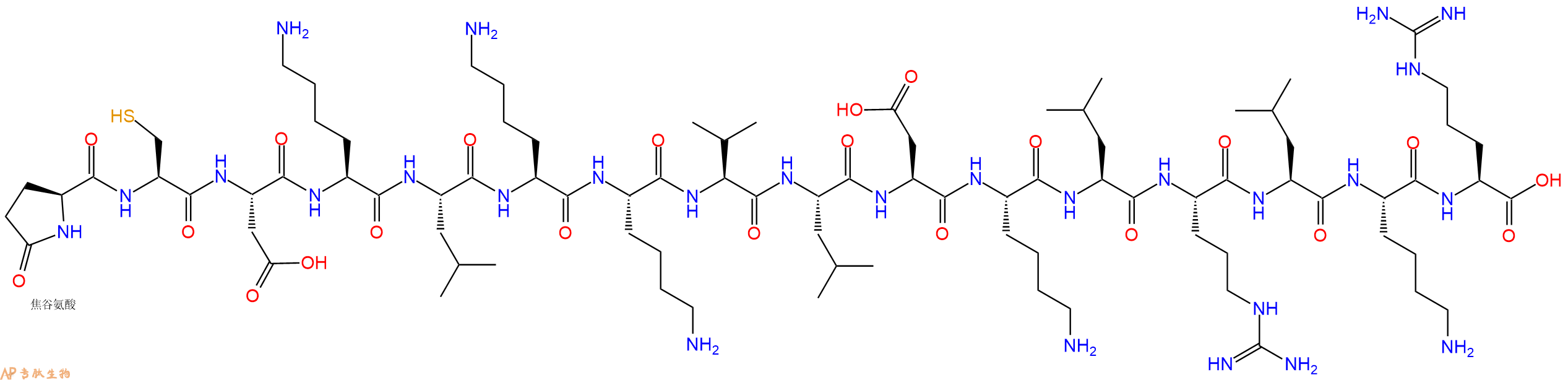 专肽生物产品Pyr-Cys-Asp-Lys-Leu-Lys-Lys-Val-Leu-Asp-Lys-Leu-Arg-Leu-Lys-Arg-OH