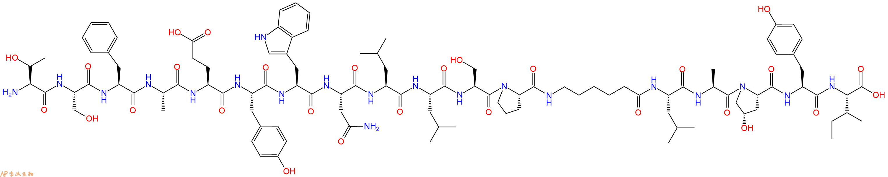 专肽生物产品H2N-Thr-Ser-Phe-Ala-Glu-Tyr-Trp-Asn-Leu-Leu-Ser-Pro-Ahx-Leu-Ala-Hyp-Tyr-Ile-OH