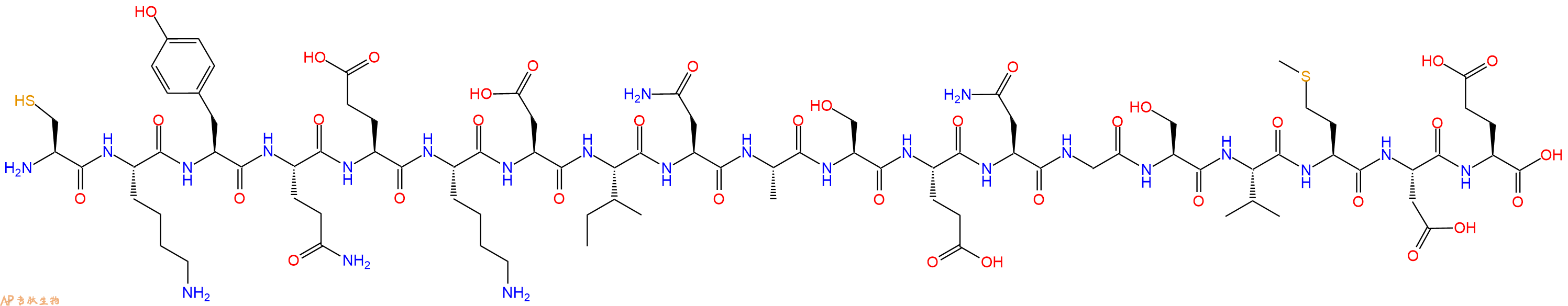 专肽生物产品H2N-Cys-Lys-Tyr-Gln-Glu-Lys-Asp-Ile-Asn-Ala-Ser-Glu-Asn-Gly-Ser-Val-Met-Asp-Glu-OH