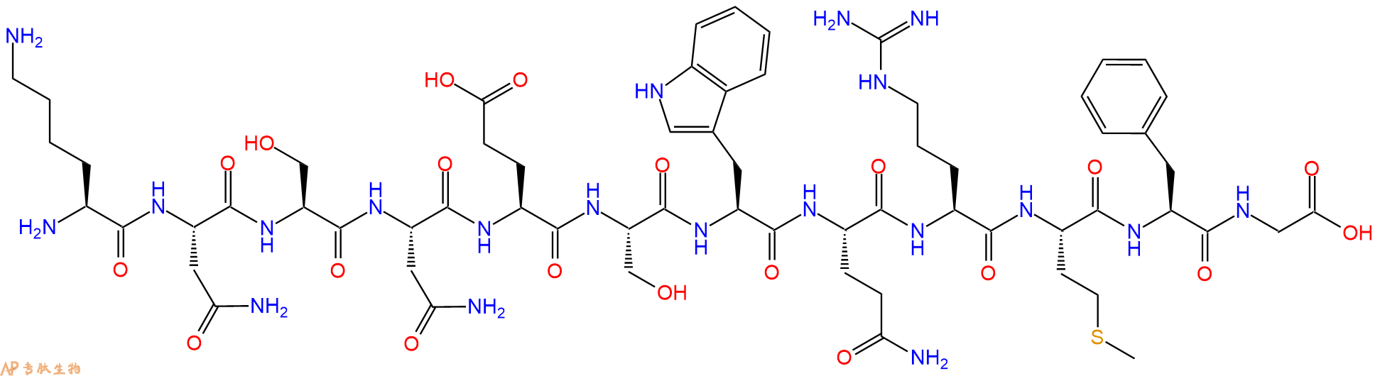 专肽生物产品H2N-Lys-Asn-Ser-Asn-Glu-Ser-Trp-Gln-Arg-Met-Phe-Gly-OH