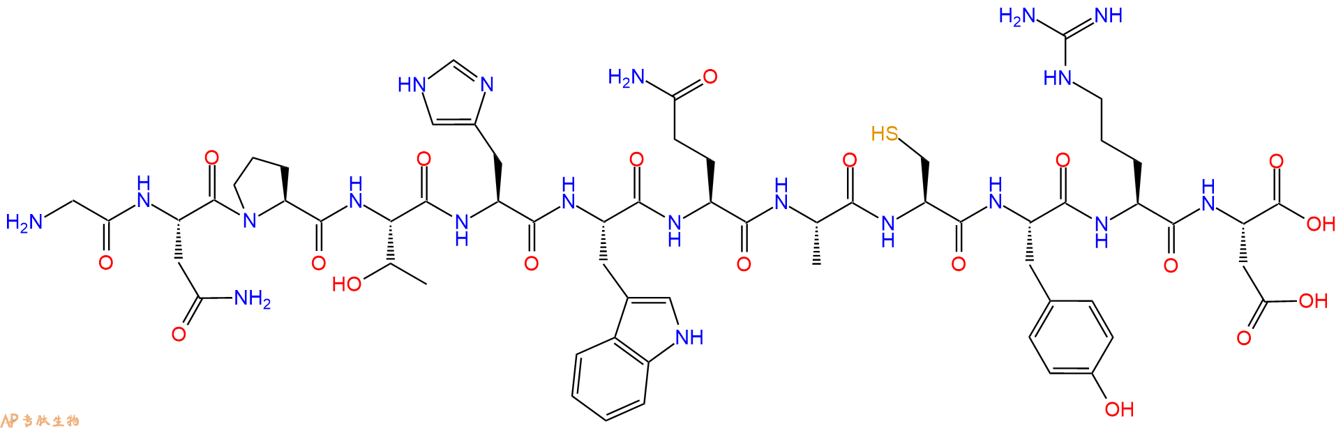 专肽生物产品H2N-Gly-Asn-Pro-Thr-His-Trp-Gln-Ala-Cys-Tyr-Arg-Asp-OH