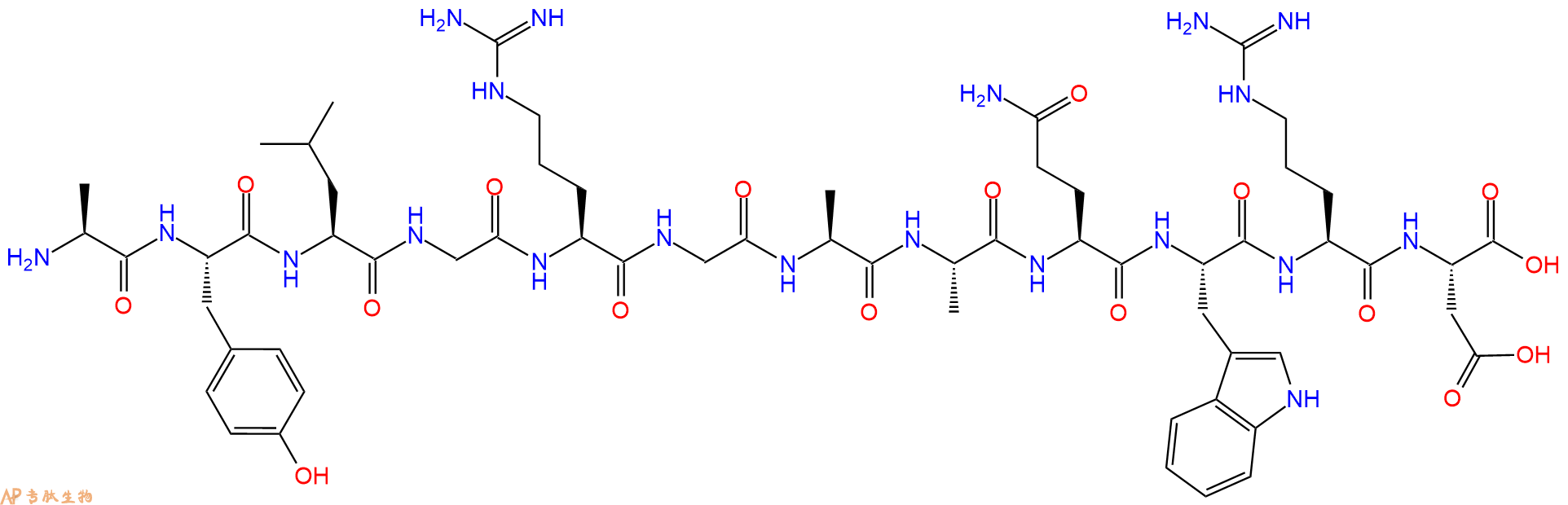 专肽生物产品H2N-Ala-Tyr-Leu-Gly-Arg-Gly-Ala-Ala-Gln-Trp-Arg-Asp-OH
