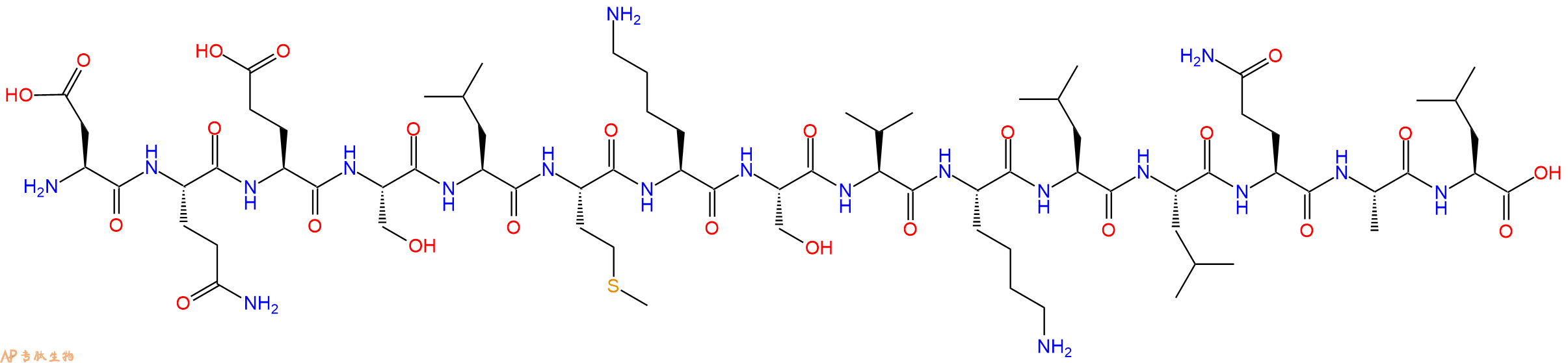 专肽生物产品H2N-Asp-Gln-Glu-Ser-Leu-Met-Lys-Ser-Val-Lys-Leu-Leu-Gln-Ala-Leu-OH