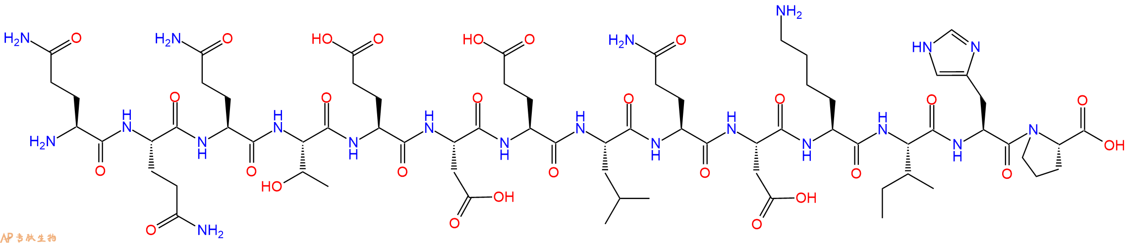 专肽生物产品H2N-Gln-Gln-Gln-Thr-Glu-Asp-Glu-Leu-Gln-Asp-Lys-Ile-His-Pro-OH