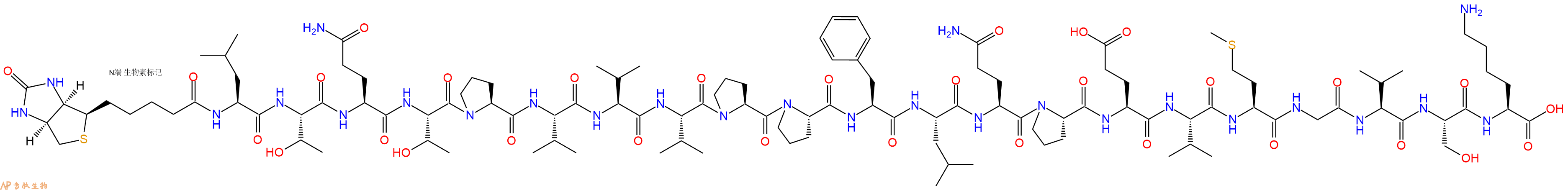 专肽生物产品Biotinyl-Leu-Thr-Gln-Thr-Pro-Val-Val-Val-Pro-Pro-Phe-Leu-Gln-Pro-Glu-Val-Met-Gly-Val-Ser-Lys-OH
