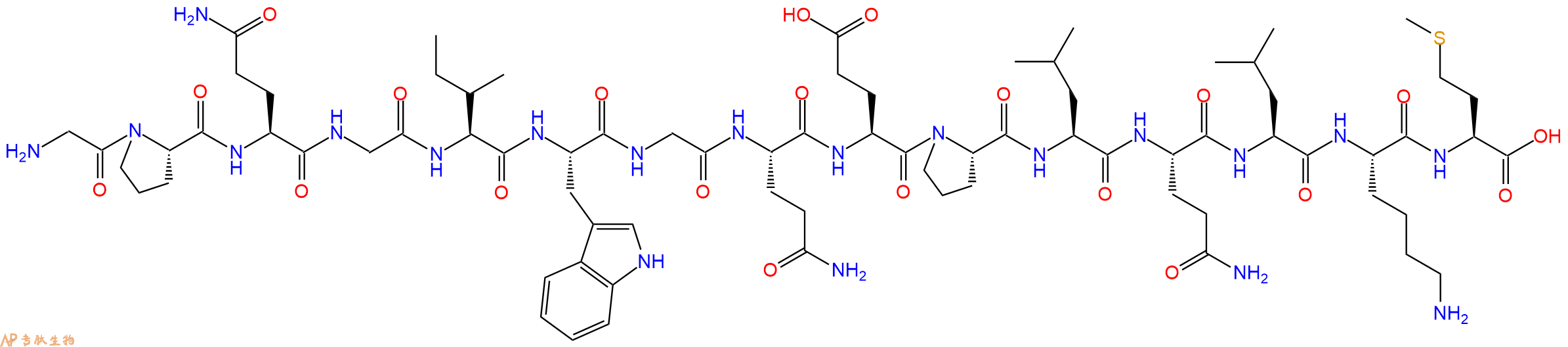 专肽生物产品H2N-Gly-Pro-Gln-Gly-Ile-Trp-Gly-Gln-Glu-Pro-Leu-Gln-Leu-Lys-Met-OH