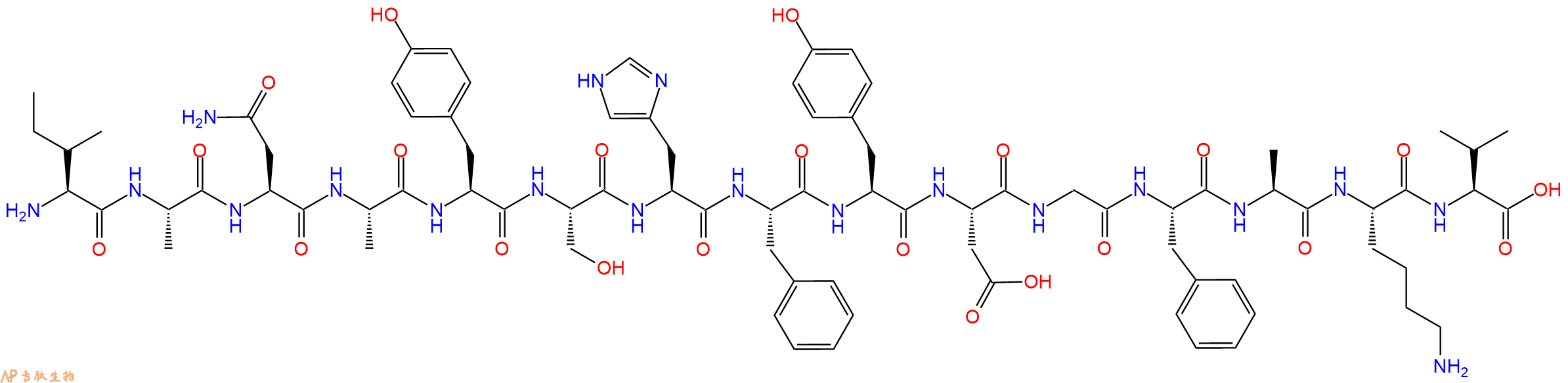 专肽生物产品H2N-Ile-Ala-Asn-Ala-Tyr-Ser-His-Phe-Tyr-Asp-Gly-Phe-Ala-Lys-Val-OH