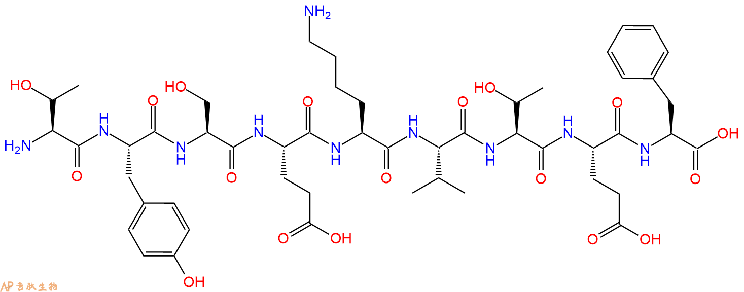 专肽生物产品H2N-Thr-Tyr-Ser-Glu-Lys-Val-Thr-Glu-Phe-OH