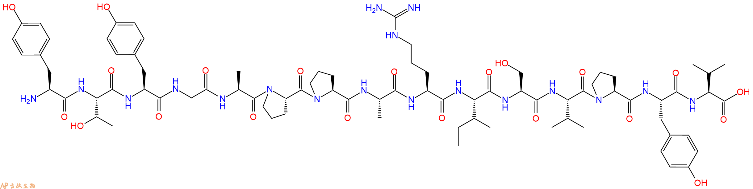 专肽生物产品H2N-Tyr-Thr-Tyr-Gly-Ala-Pro-Pro-Ala-Arg-Ile-Ser-Val-Pro-Tyr-Val-OH