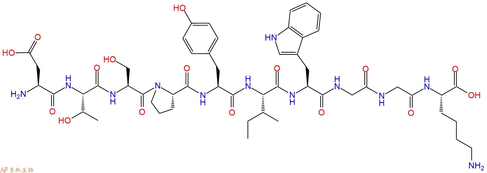 专肽生物产品H2N-Asp-Thr-Ser-Pro-Tyr-Ile-Trp-Gly-Gly-Lys-OH