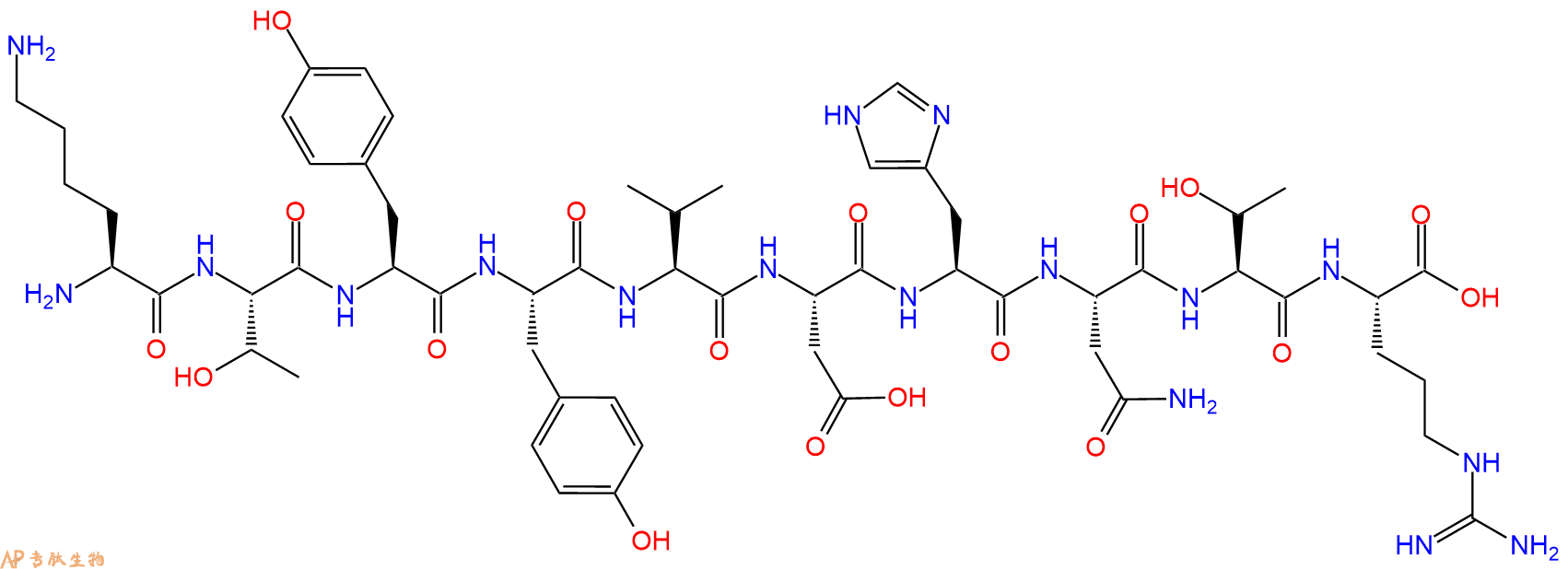 专肽生物产品H2N-Lys-Thr-Tyr-Tyr-Val-Asp-His-Asn-Thr-Arg-OH