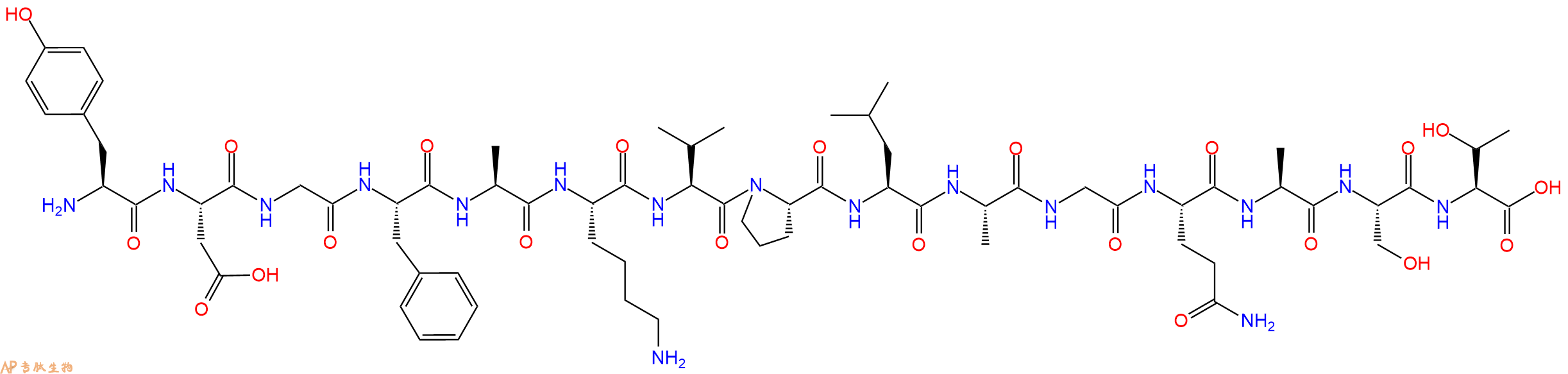 专肽生物产品H2N-Tyr-Asp-Gly-Phe-Ala-Lys-Val-Pro-Leu-Ala-Gly-Gln-Ala-Ser-Thr-OH
