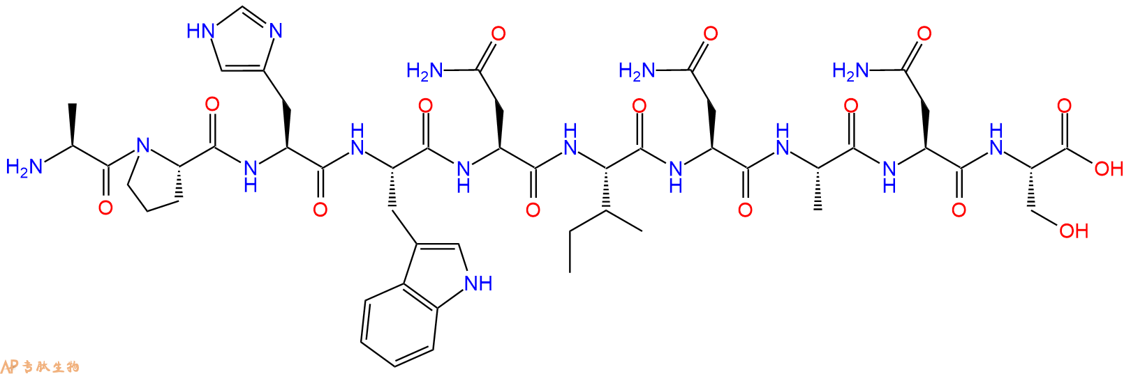 专肽生物产品H2N-Ala-Pro-His-Trp-Asn-Ile-Asn-Ala-Asn-Ser-OH