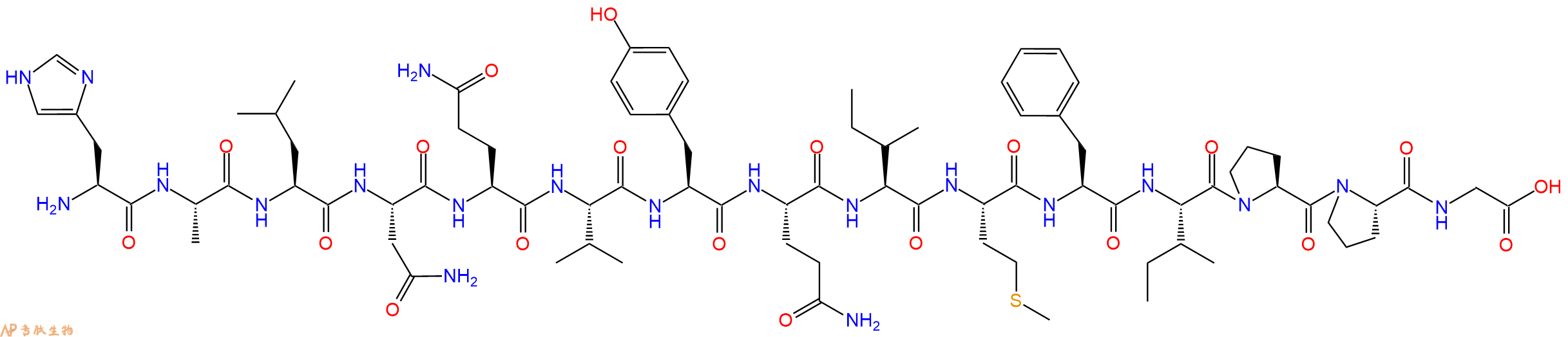 专肽生物产品H2N-His-Ala-Leu-Asn-Gln-Val-Tyr-Gln-Ile-Met-Phe-Ile-Pro-Pro-Gly-OH