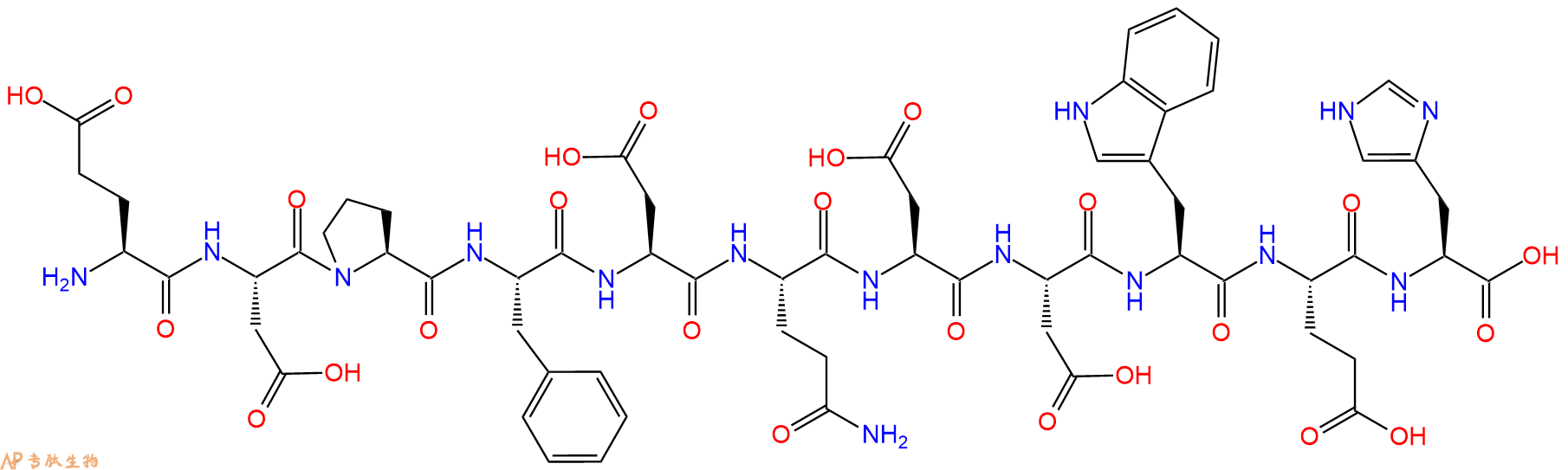 专肽生物产品H2N-Glu-Asp-Pro-Phe-Asp-Gln-Asp-Asp-Trp-Glu-His-OH