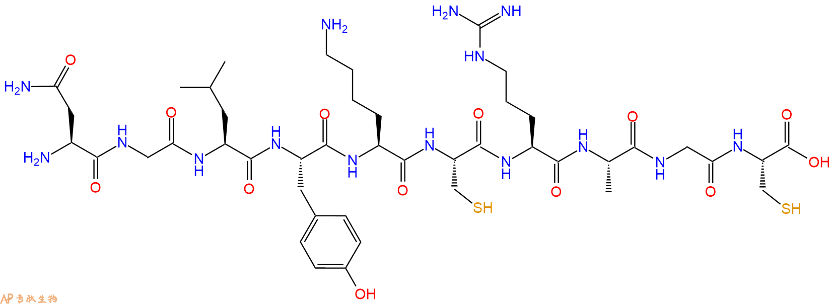 专肽生物产品H2N-Asn-Gly-Leu-Tyr-Lys-Cys-Arg-Ala-Gly-Cys-OH